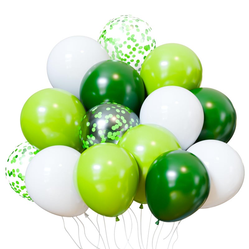 KBZVNAF Green White Latex Party Balloons - 50pcs 12 inch White Green Gold Confetti Balloons for Jungle Theme Party Balloons Supplies - Image 1